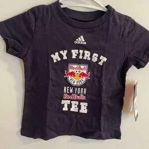 Adidas Kids Black Tee with Red Bull New York Design navy blue